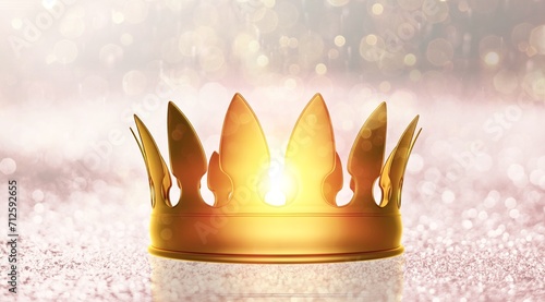 beautiful queen king golden crown on glitter background photo