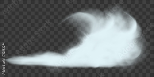 Winter blizzard. Snowy air flow. Cold frosty whirlwind. Realistic 3d vector illustration isolated on transparent background.