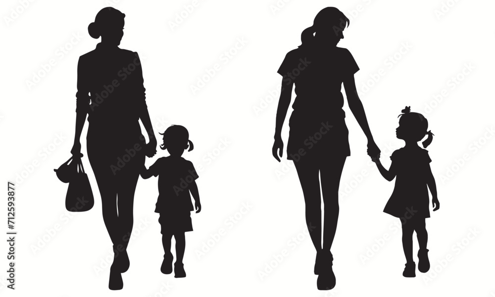 Mom silhouettes and icons. Black flat color simple elegant white background Mom vector and illustration.