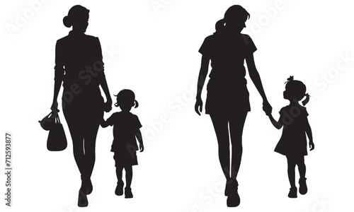 Mom silhouettes and icons. Black flat color simple elegant white background Mom vector and illustration.