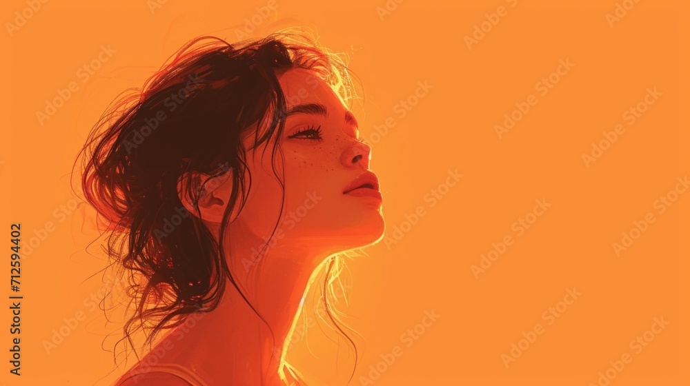 A young girl sitting and thinking. Enjoys, warm color, sunset. Copy space for text. Meditation, yoga concept. A young girl sitting and thinking. Enjoys, warm color, sunset. Copy space for text. Meditation, yoga concept.
