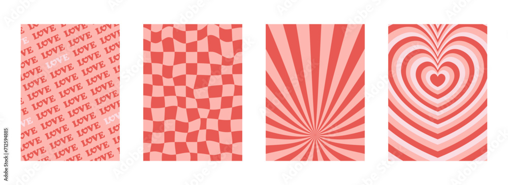 Groovy valentines day greeting card templates collection. Retro style love backgrounds set. Groovy valentines day greeting card templates collection. Retro style love backgrounds set.