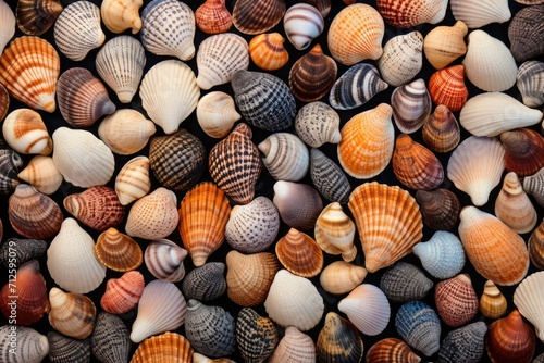 Colorful seashell background  lots of mixed seashells piled together  background of seashells