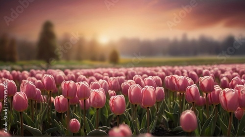 tulip field at sunset #712595602