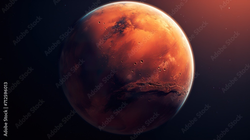 Fototapeta premium red planet in dark open space, Mars globe, astronomy concept