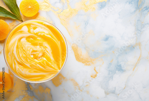 a mango smoothie on white background photo