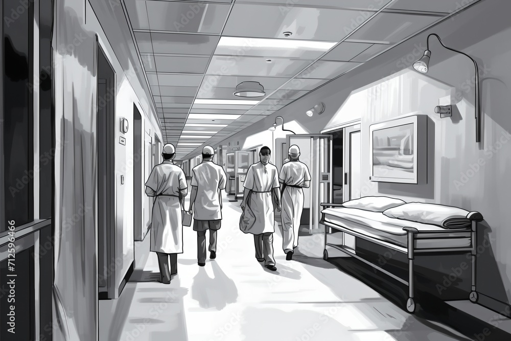 Healthcare Professionals Walking in Hospital