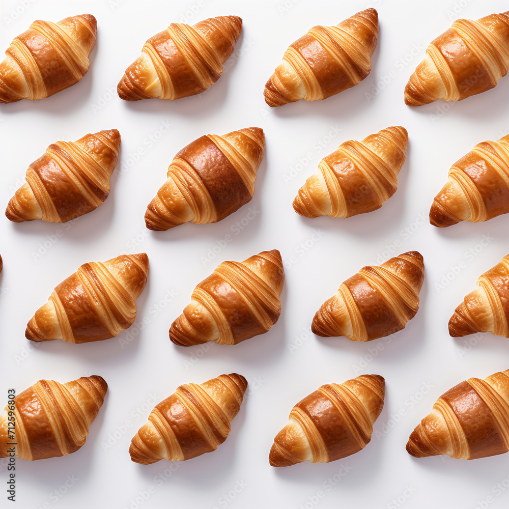many croissants on a white surface are above each other many croissants on a white surface are above each other