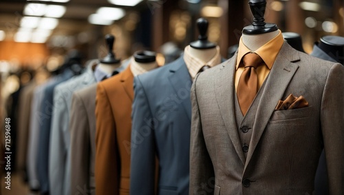 Image of a Row of Expensive Men's Suits on Mannequins, Store Display