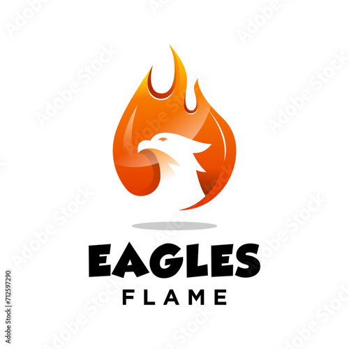 Eagle flame logo, eagle and fire, combination logo with orange style.
