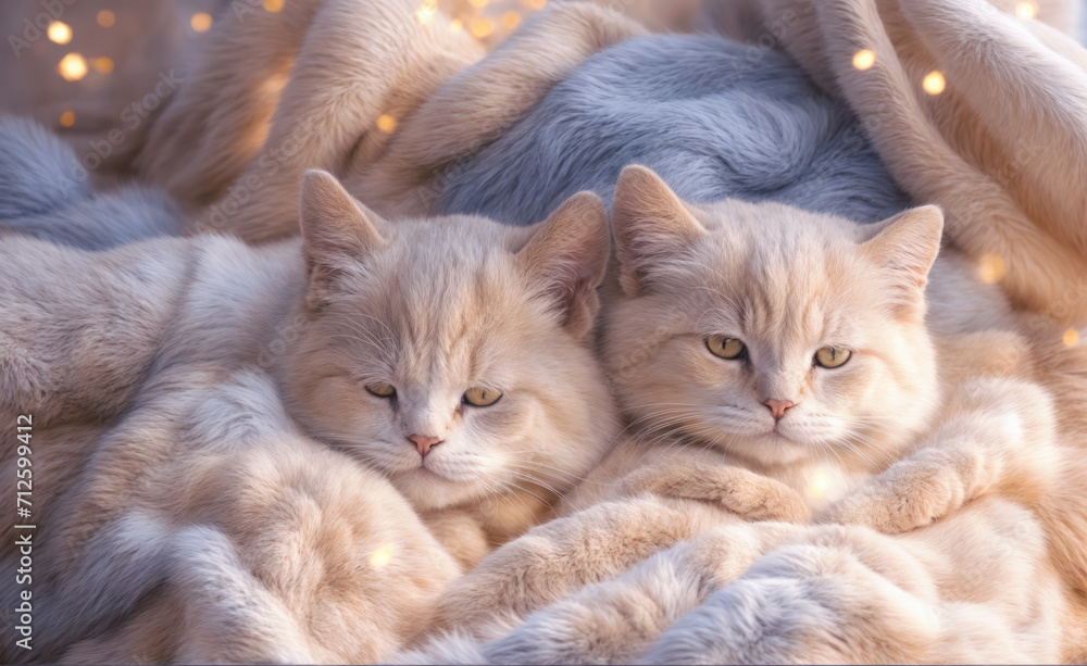 Cute kittens in fur blanket. AI Cute kittens in fur blanket. AI
