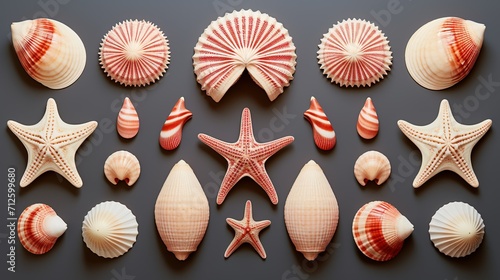 Set of seashells and starfish  in white background ai generative photo