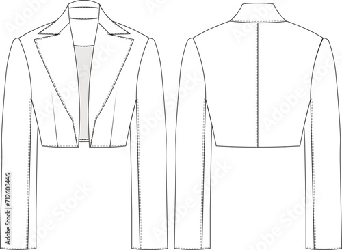 long sleeve basic crop blazer jacket template technical drawing flat sketch cad mockup fashion woman design style model photo