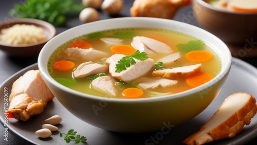 chicken soup with vegetables ai generated