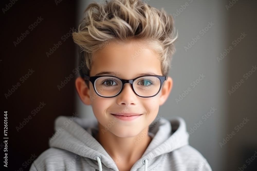 Portrait of a cute young boy with eyeglasses, indoor shot