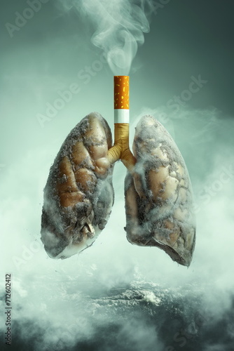 No Smoking Day, detrimental impact of cigarettes on the lungs and the human body. Cigarette interacts with a human body, highlighting the distress it causes to the lungs