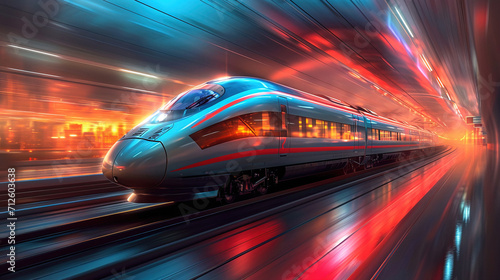 High-speed train is speeding past the station in the city. AI generated image