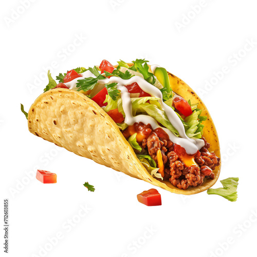 hot taco, isolated on a transparent background. mexican chicken wrap,  spicy taco isolated