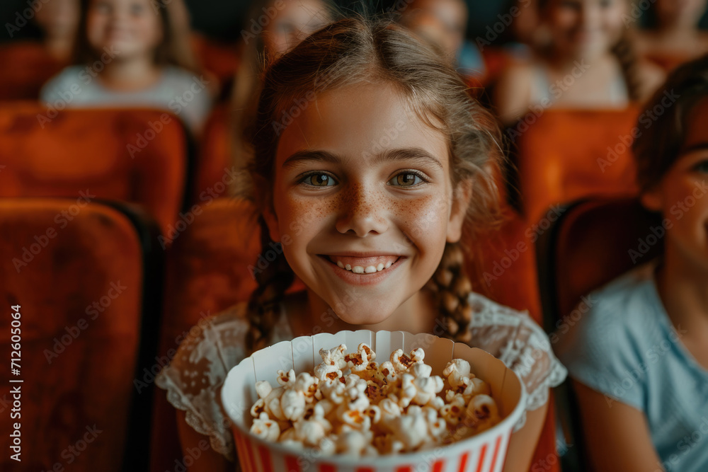 Familie sitzt zusammen und schaut sich einen Film im Kino an Familie sitzt zusammen und schaut sich einen Film im Kino an