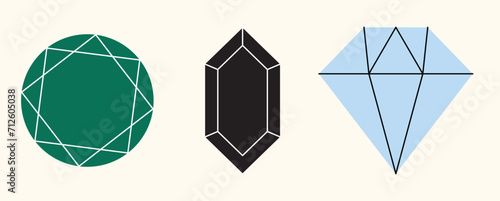 Precious stones and gems, jewelry. Vector rhinestone and brilliant, sapphire and amethyst, aquamarine and tourmaline, diamond and emerald, quartz and ruby jewels, agate. Vector illustration isolated
