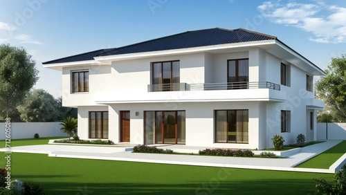 3d house model rendering on white background, 3D illustration modern cozy house