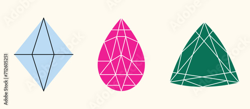 Precious stones and gems, jewelry. Vector rhinestone and brilliant, sapphire and amethyst, aquamarine and tourmaline, diamond and emerald, quartz and ruby jewels, agate. Vector illustration isolated