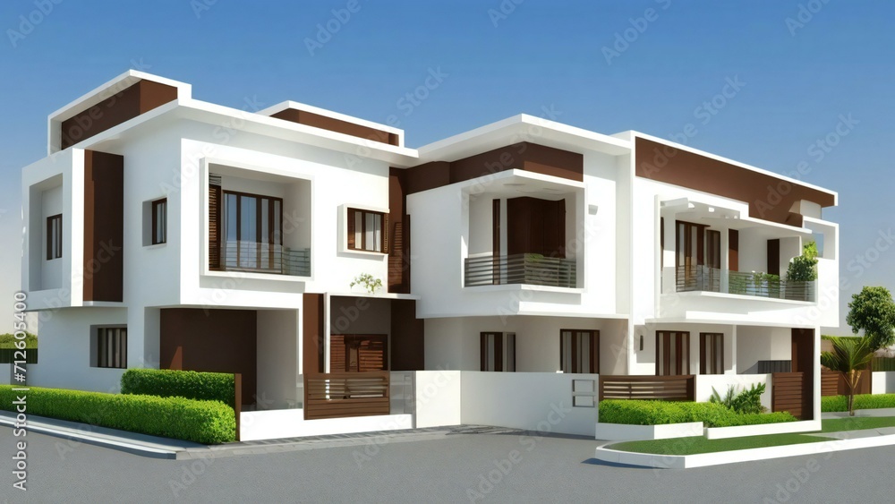 3d house model rendering on white background, 3D illustration modern cozy house