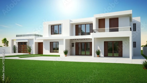 3d house model rendering on white background, 3D illustration modern cozy house © home 3d