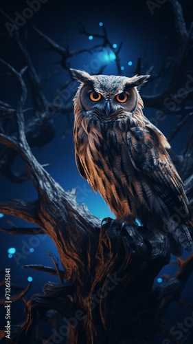 Owl surrounded branches nighttime AI Generated pictures