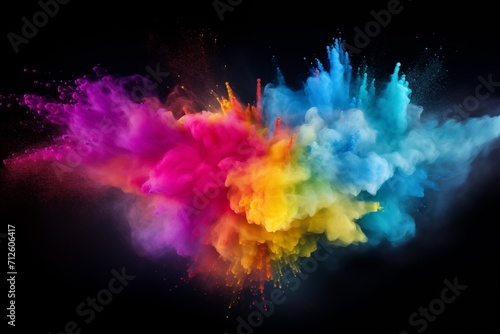 a colorful mixed rainbow powder explosion isolated on white background 