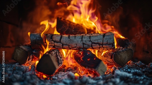 A backdrop fire is burning while a fire burns in a fireplace, Generative AI.