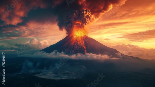 Dramatic panorama of Volcano eruption photo