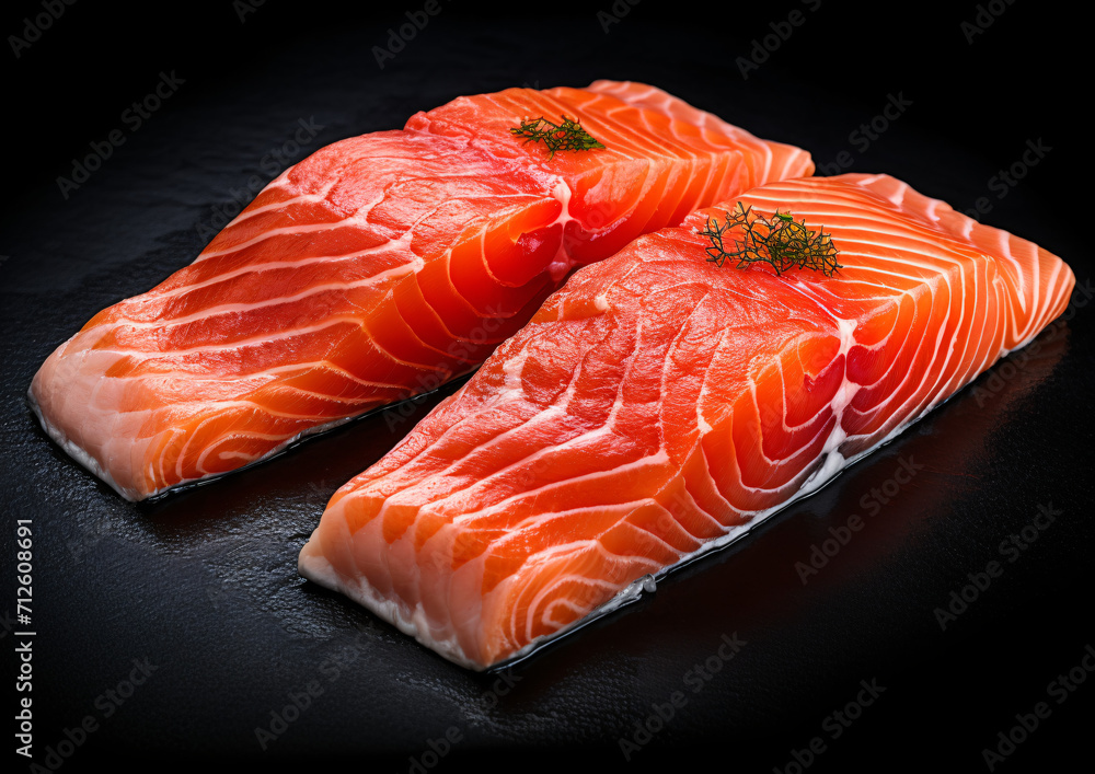 salmon fillets up close isolated on white
