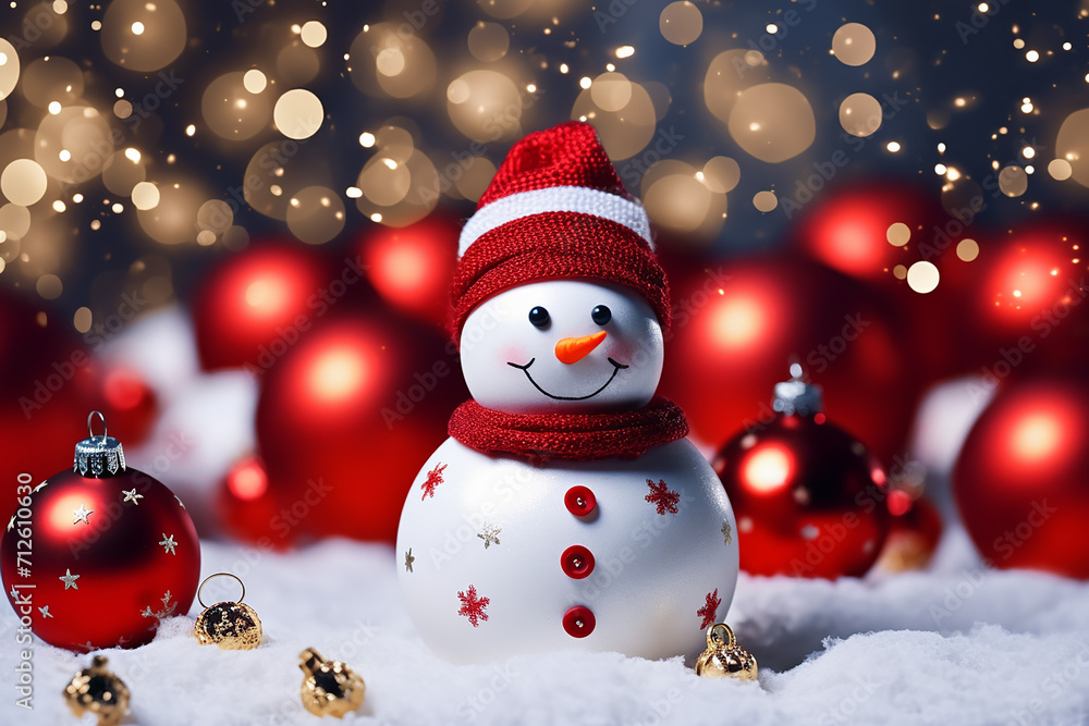 christmas ornaments background with snowman 