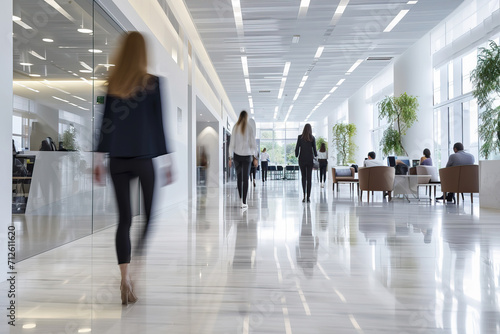 Group of People Walking Through a Lobby in a Business Setting