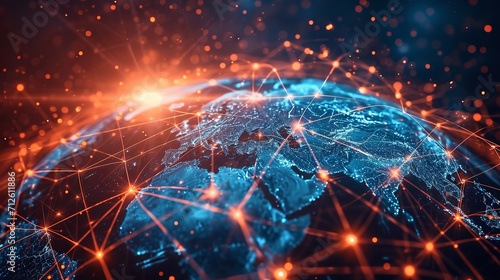 Global globe network for internet business communication technologies on Earth, Generative AI.