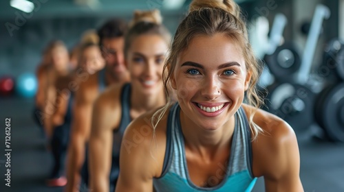 Happy gym young woman with sweating face with a big copy space inspiring  Generative AI.