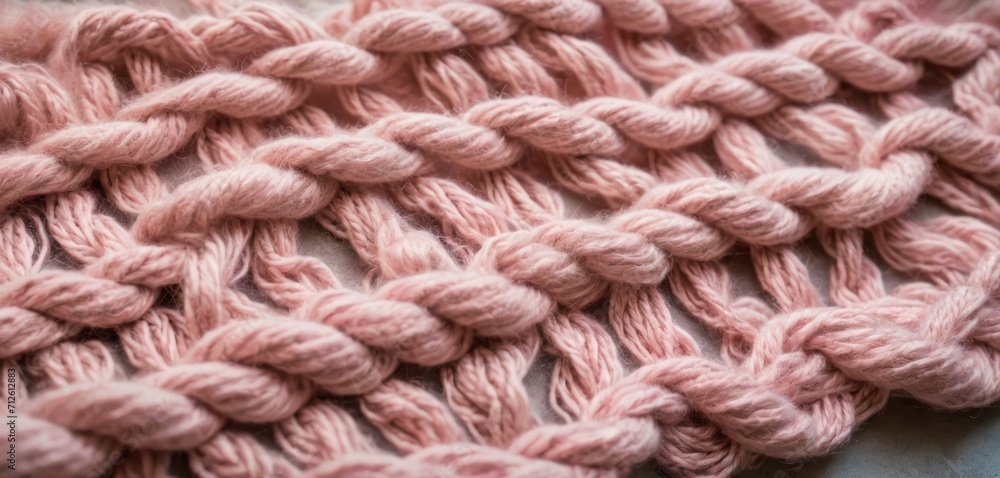  a close up of a pink crochet pattern on a white surface with a light pink crochet pattern on the bottom of the crochet, and a light pink crochet pattern on the bottom of the top of the crochet.