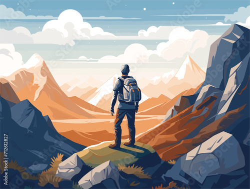 the man is hiking