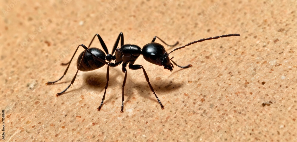  a couple of black ants standing on top of a piece of brown paper on top of a piece of brown paper on top of a brown paper sheet of brown paper.