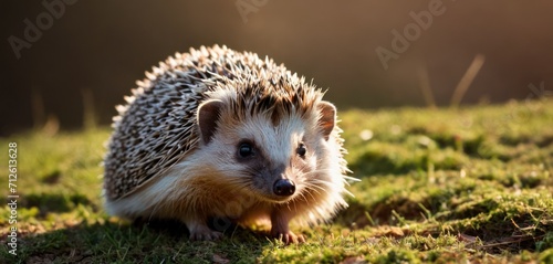  a close up of a hedgehog on a field of grass with the sun shining on it's face and behind it, it's head, it's tail, it's tail, it's tail, it's tail, it's tail, and.