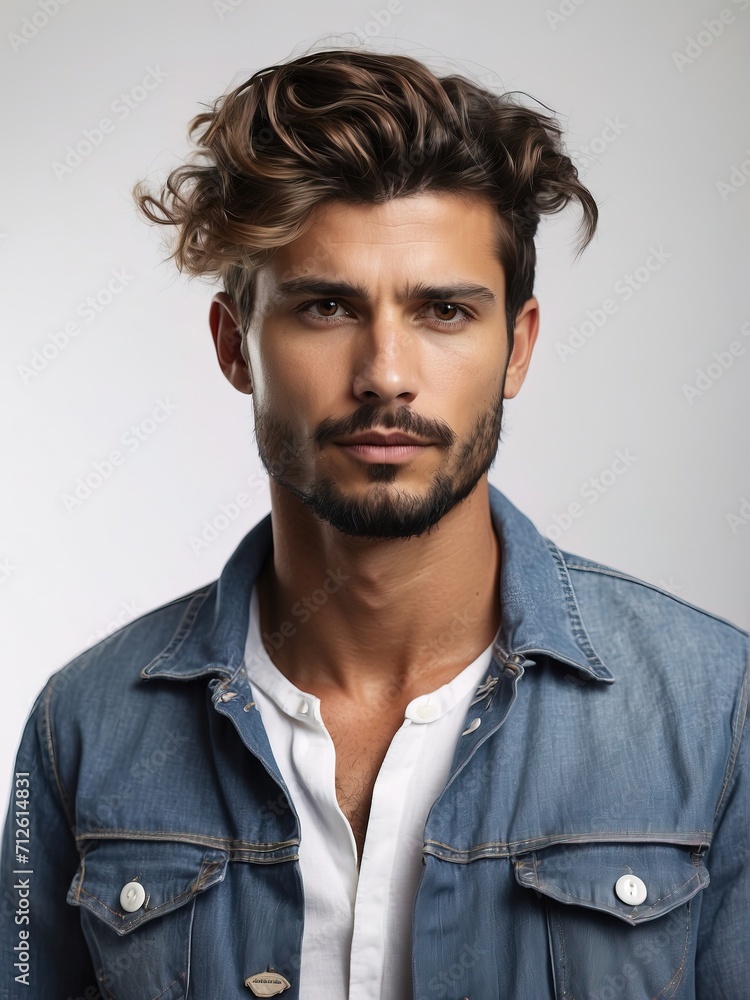 Portrait of handsome men, tshirt model posing in white background