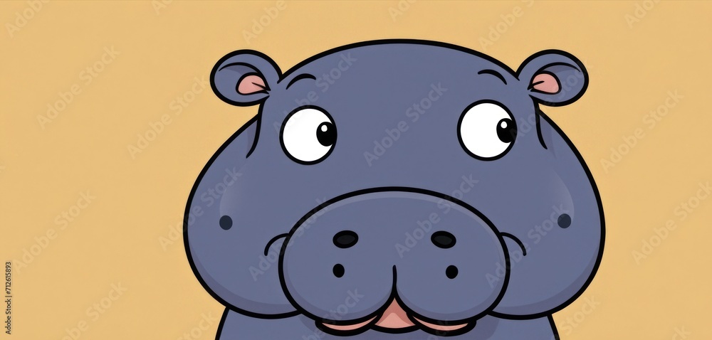 a close up of a cartoon hippopotamus with a surprised look on it's face, with a yellow background and a black outline of the hippopotamus. a close up of a cartoon hippopotamus with a surprised look on it's face, with a yellow background and a black outline of the hippopotamus.