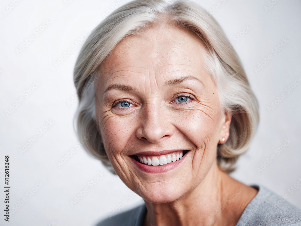 AI-generated illustration of a Close-up portrait of a gorgeous happy senior lady AI-generated illustration of a Close-up portrait of a gorgeous happy senior lady