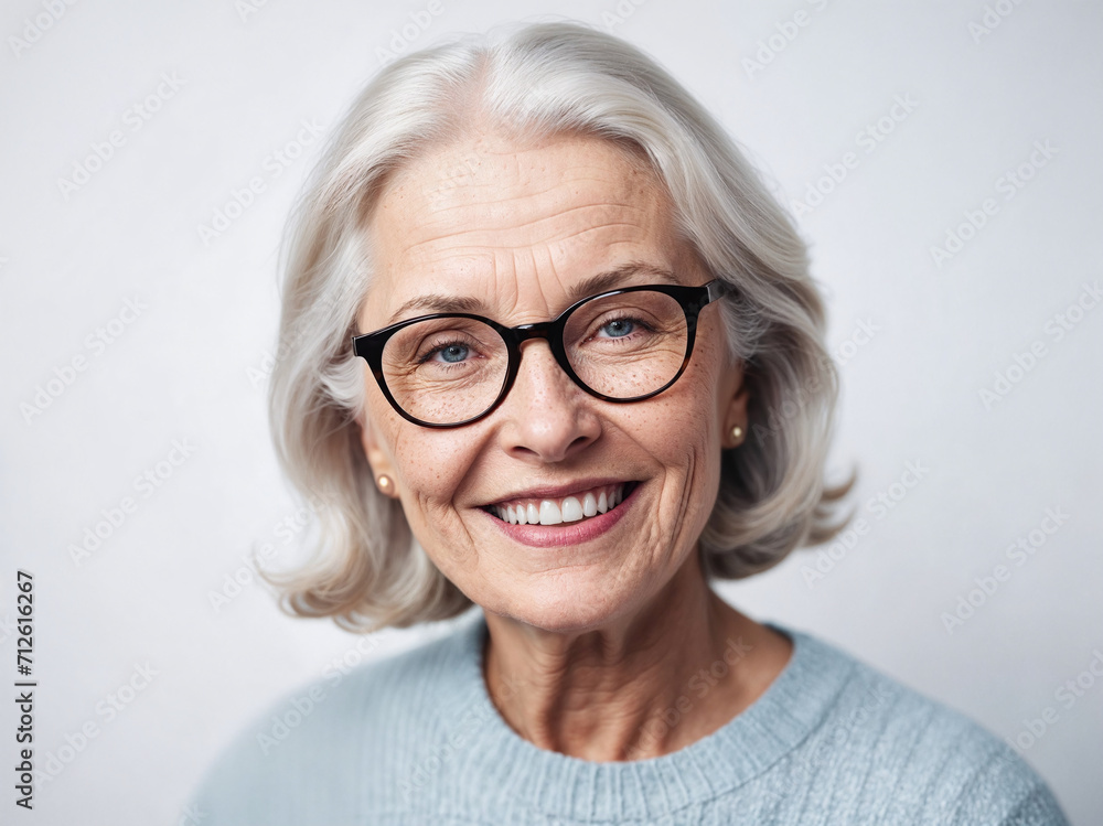 AI-generated illustration of a Close-up portrait of a gorgeous happy senior lady AI-generated illustration of a Close-up portrait of a gorgeous happy senior lady