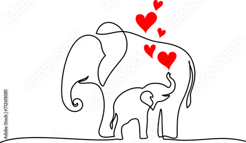 Elephant mother with baby cub. Family love. Mothers day concept.