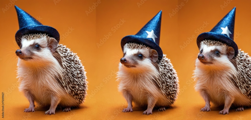 a hedgehog wearing a blue hat with a white star on it's side and another hedgehog wearing a blue hat with a white star on it's side. a hedgehog wearing a blue hat with a white star on it's side and another hedgehog wearing a blue hat with a white star on it's side.