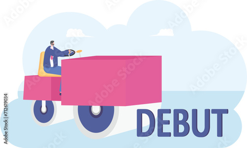Businessman with a steamroller crushing on word debut, 

