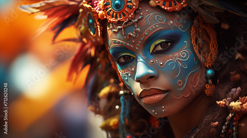 Mujer joven, muy guapa, disfrazada y maquillada para el carbaval. © VicPhoto
