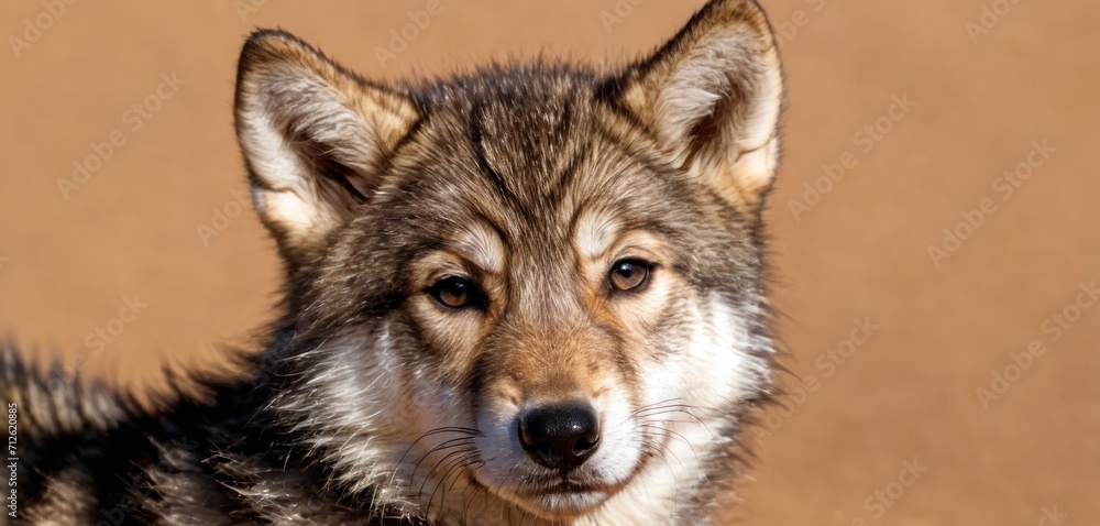 a close up of a wolf's face with a blurry image of the wolf's face and the wolf's head is looking at the camera. a close up of a wolf's face with a blurry image of the wolf's face and the wolf's head is looking at the camera.